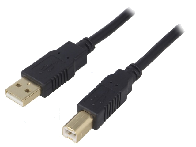 Kabel; USB 2.0; USB-A-stekker,USB-B-stekker; verguld; 5m; zwart Kabel; USB 2.0; USB-A-stekker,USB-B-stekker; verguld; 5m; zwart